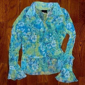Vintage 1990s Fenomenon Sheer Floral Gauze Flare Blouse Size S